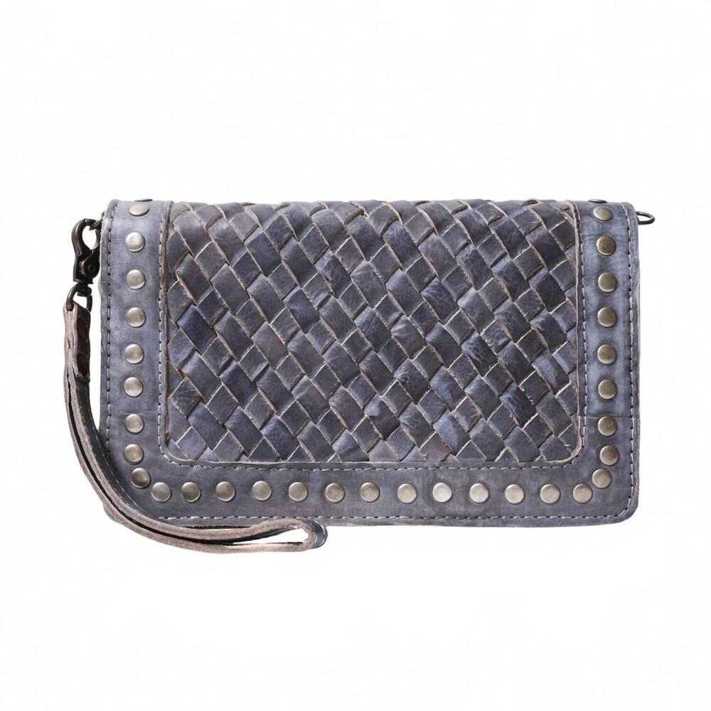 NEW NEVER MIND women's organzier crossbody bag in antiqued blue